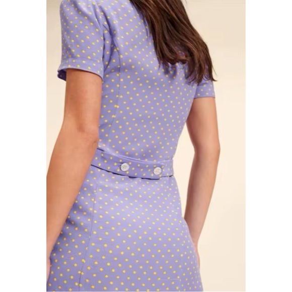 ROUJE NWT Lilac Purple Yellow Polka Dot Printed Button Down Marin Midi Dress 40 - Picture 7 of 17